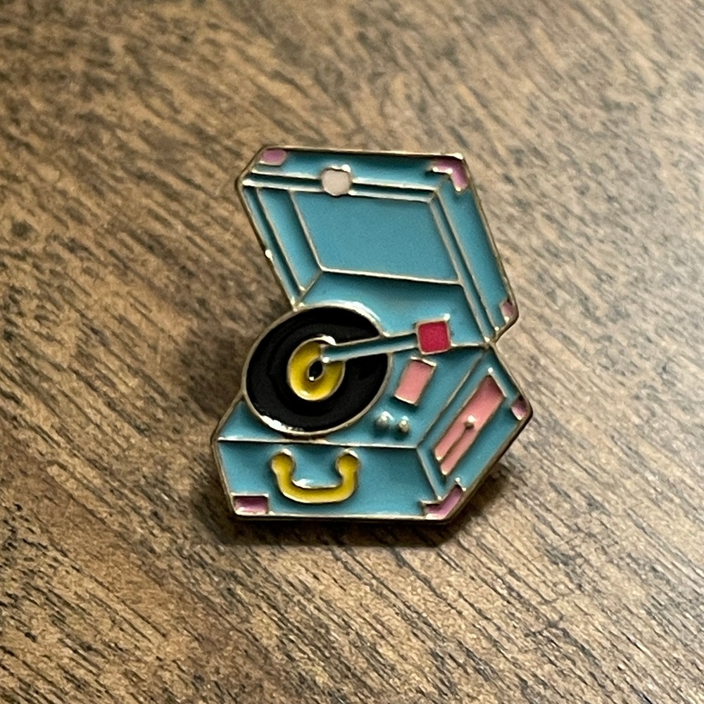 Retro Turquoise & Pink Turntable Enamel Brooch